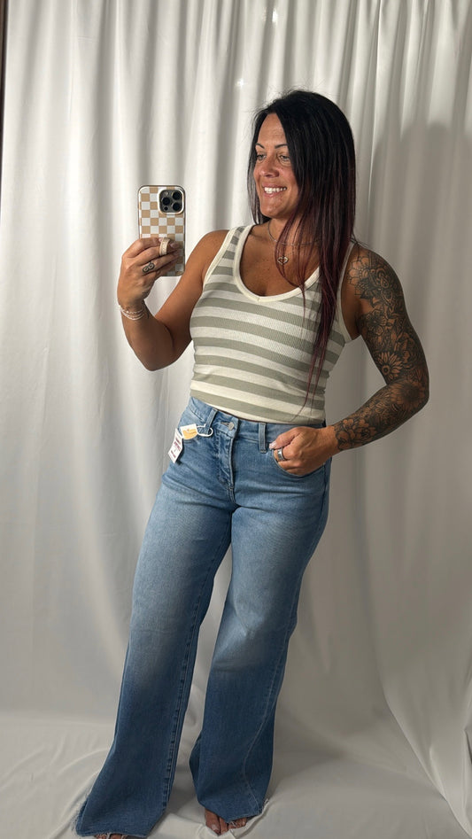 Risen Tummy Control High Rise Wide Jeans - Stretchy