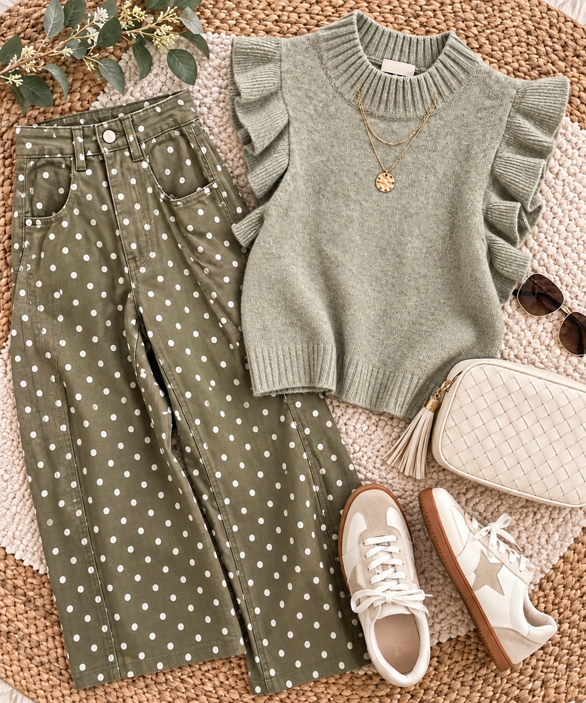 Polka Dot High Waisted Barrel Pants