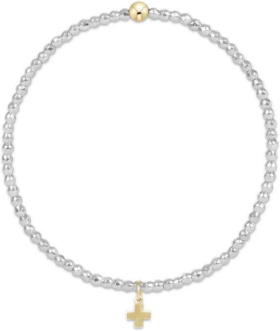 ENewton Bright Silver Faceted Hematite 2mm Bead Bracelet Signature Cross Gold Charm