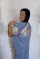 Mineral Wash Flower Patch Pocket Top with Lace - Denim Blue