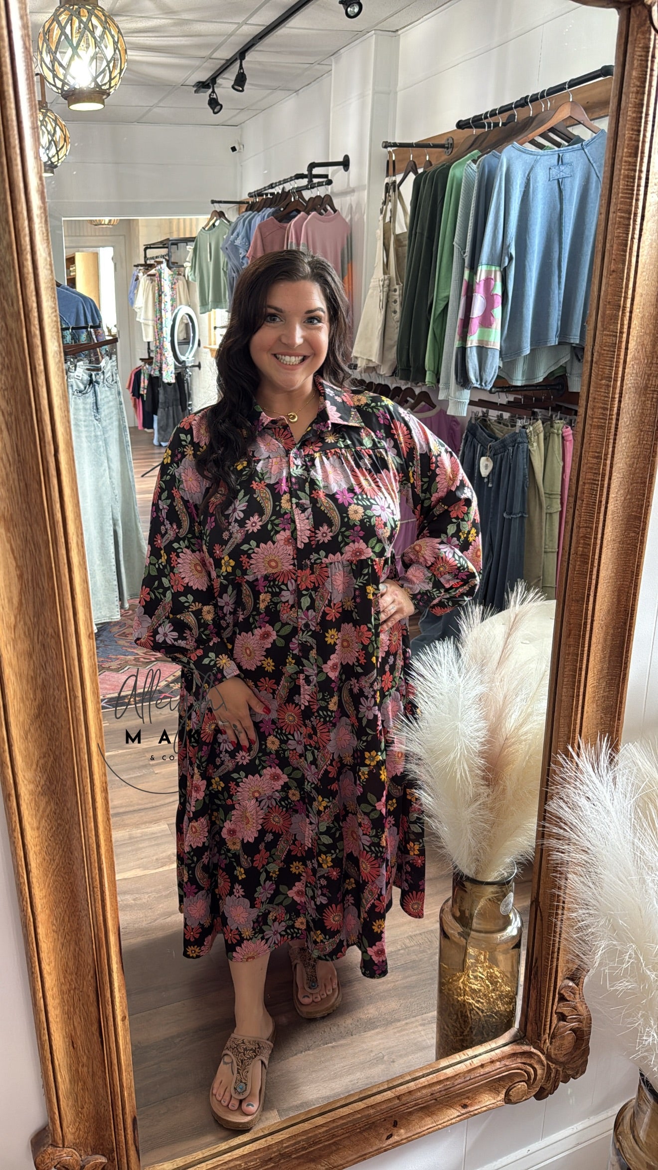 Multi Floral Fall Days Dress - Black