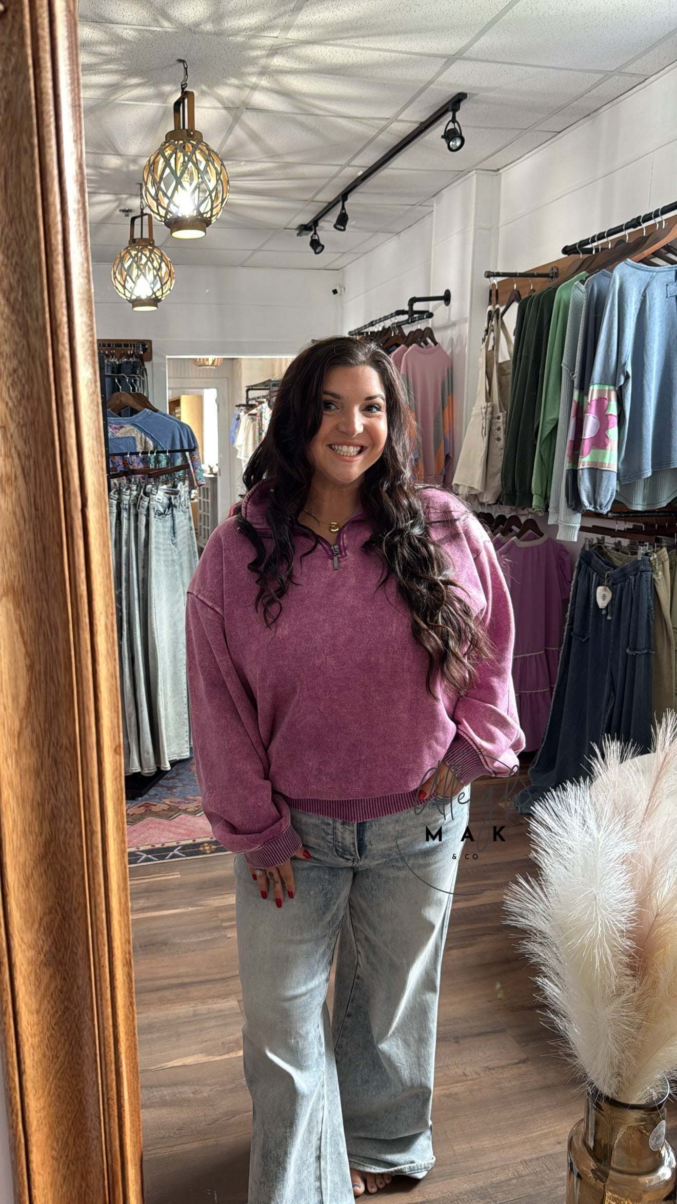 Plus Acid Wash Fleece Half Zip Pullover - Lt. Plum