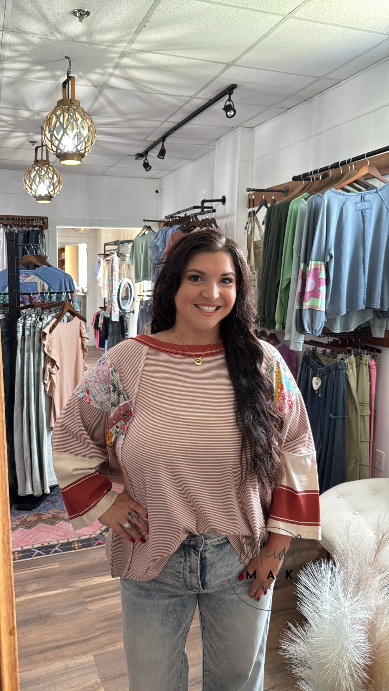 Mix Print Stripe Top