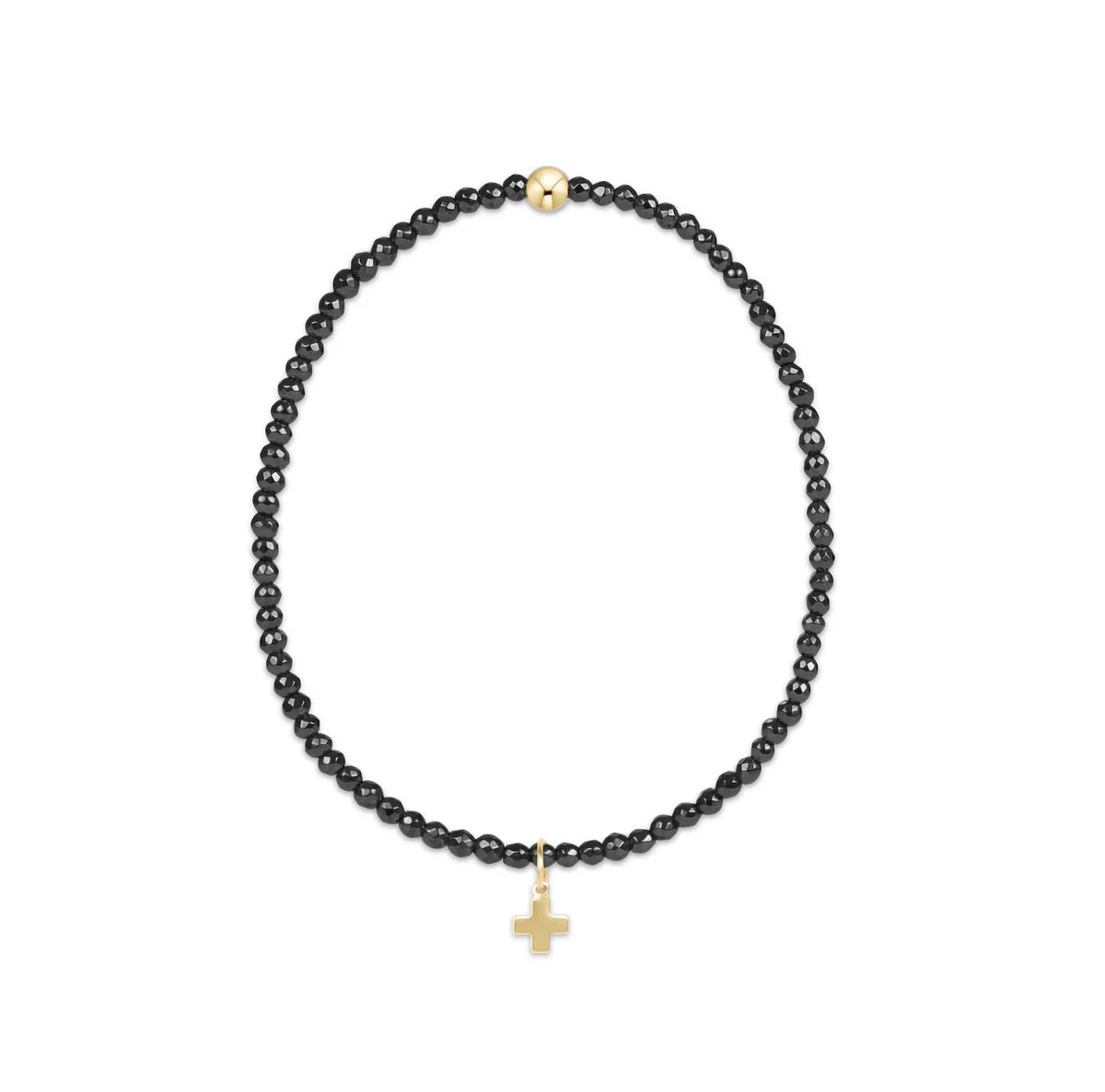 ENewton Faceted Hematite 2mm Bead Bracelet - Signature Cross Gold Charm