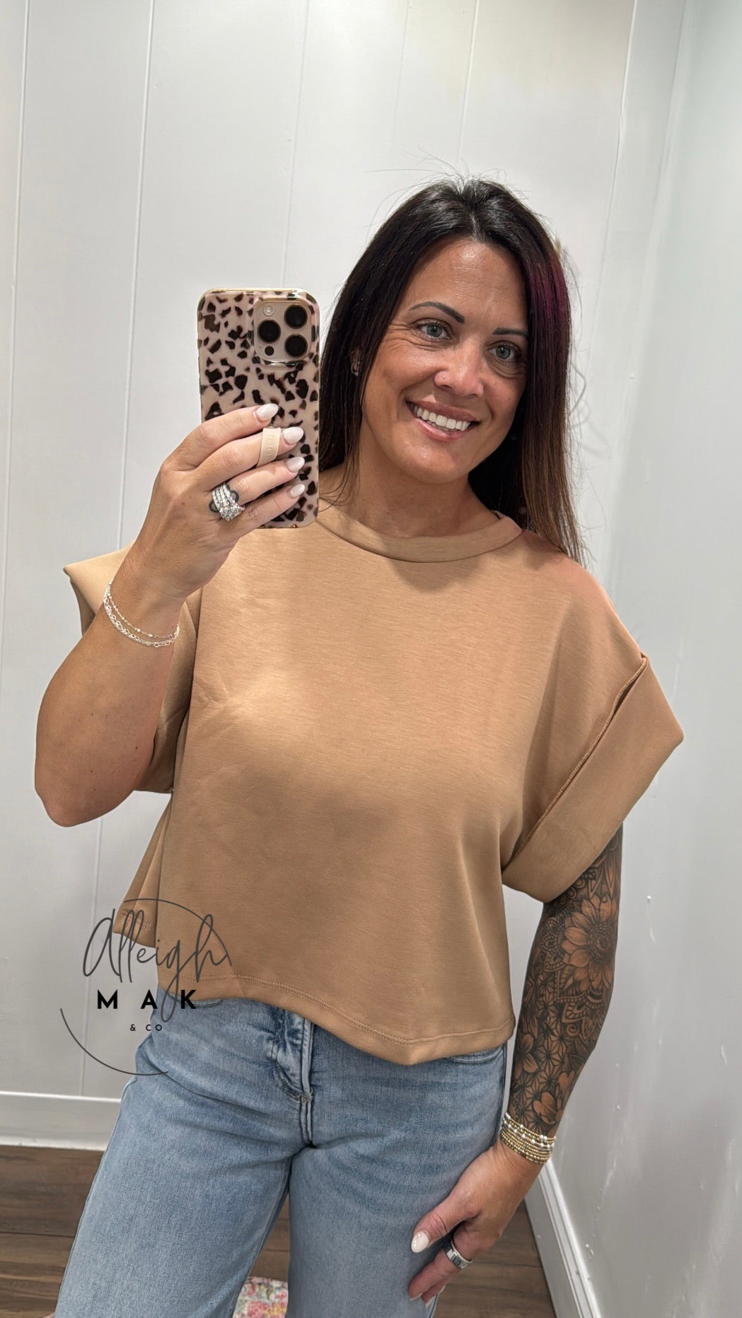 Solid Scuba Fold Wide Sleeves Top