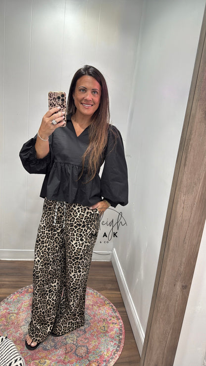 Leopard Print Wide Leg Pants