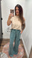 Wide Leg Terry Knit Mineral Washed Pants - Faded Teal