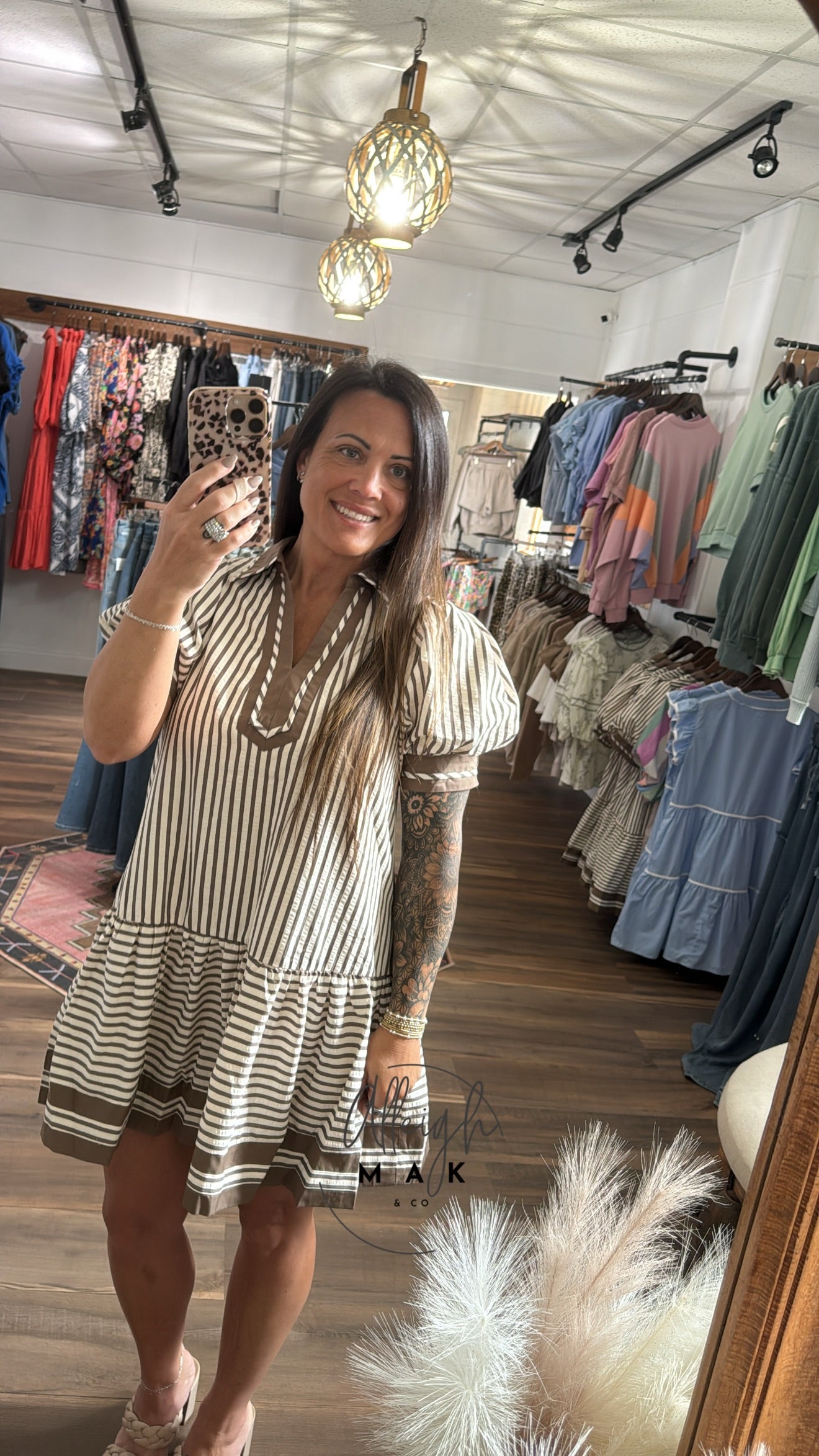 Textured Stripe Puff Sleeve Mini Dress