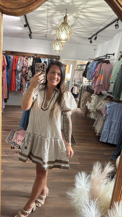 Textured Stripe Puff Sleeve Mini Dress