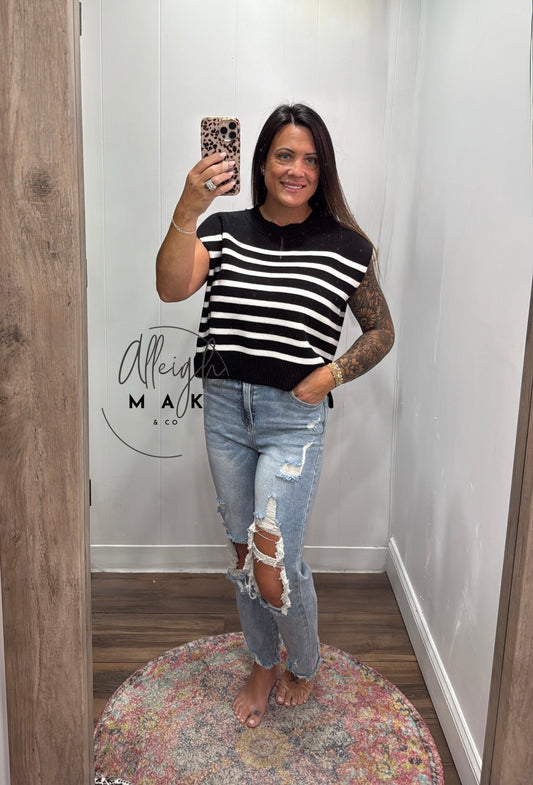 Oversized Crew Neck Stripe Sweater Top