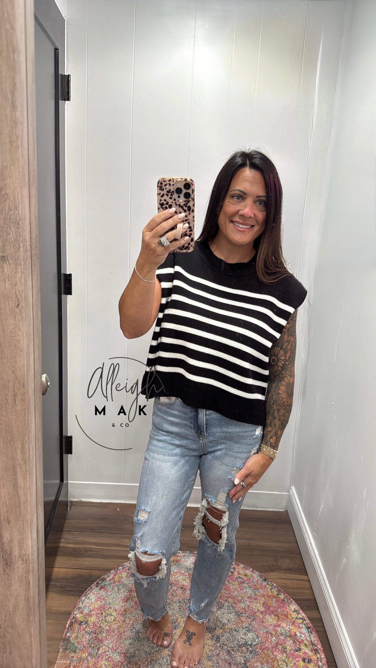 Oversized Crew Neck Stripe Sweater Top