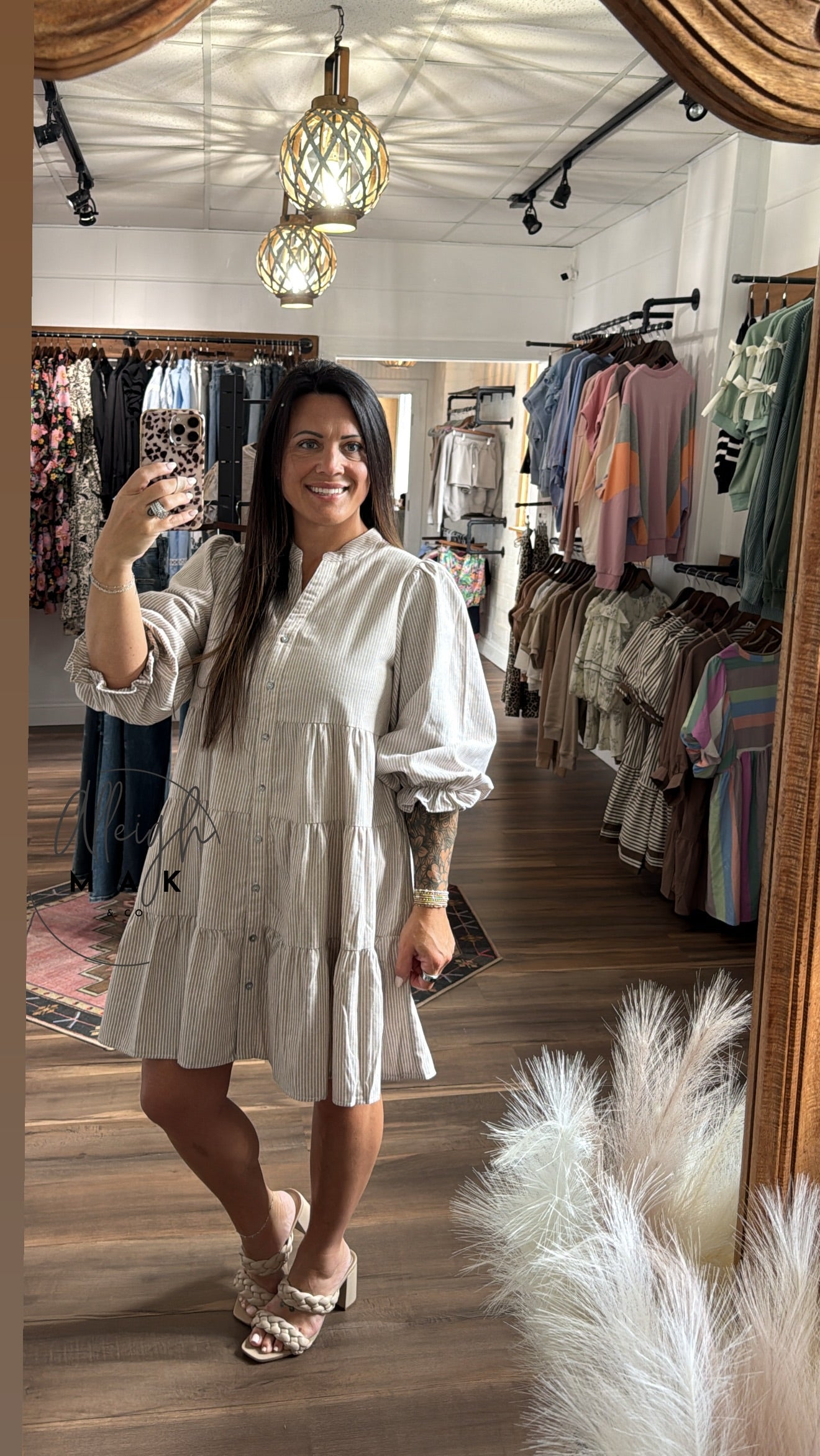 Button Down Stripe Woven Tiered Dress