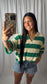 Kelly Green Stripped V-Neck Sweater Top