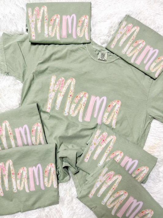 Green shirt with mama print with mothers day