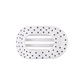 White hair clip with black polka dots on a white background