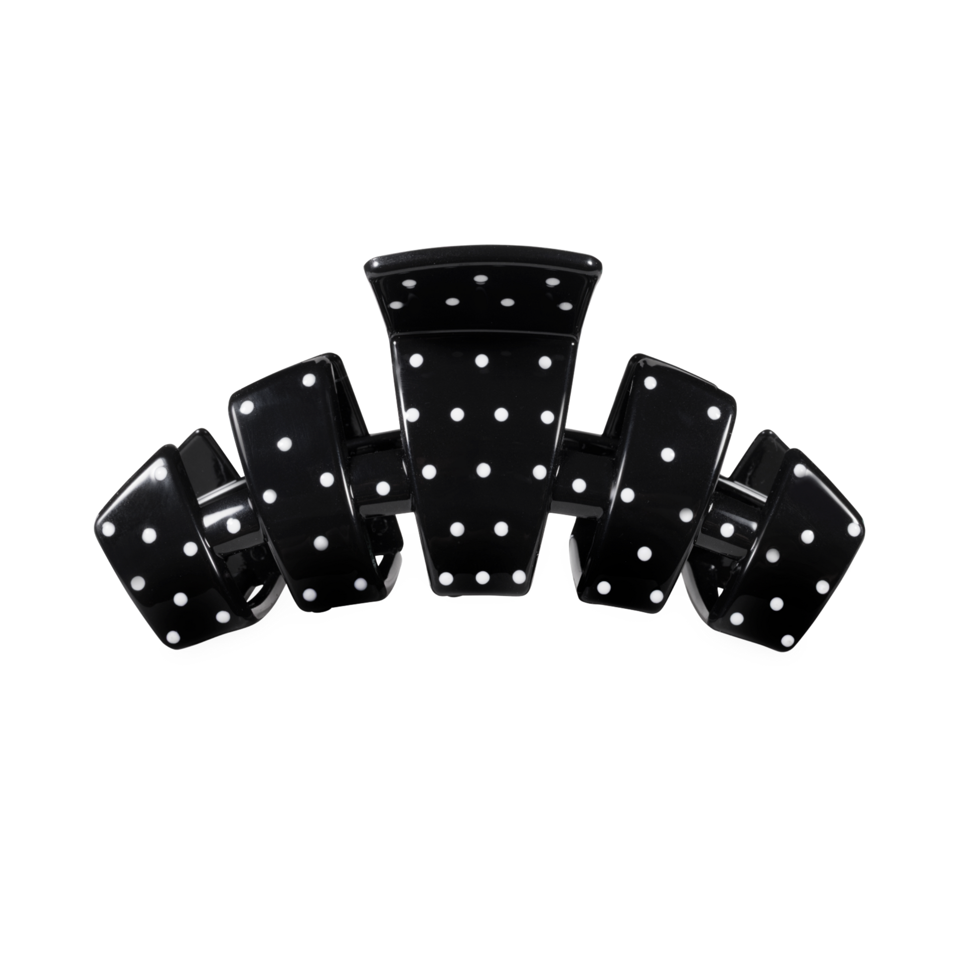 Hair clip black with white dots on a white background 
