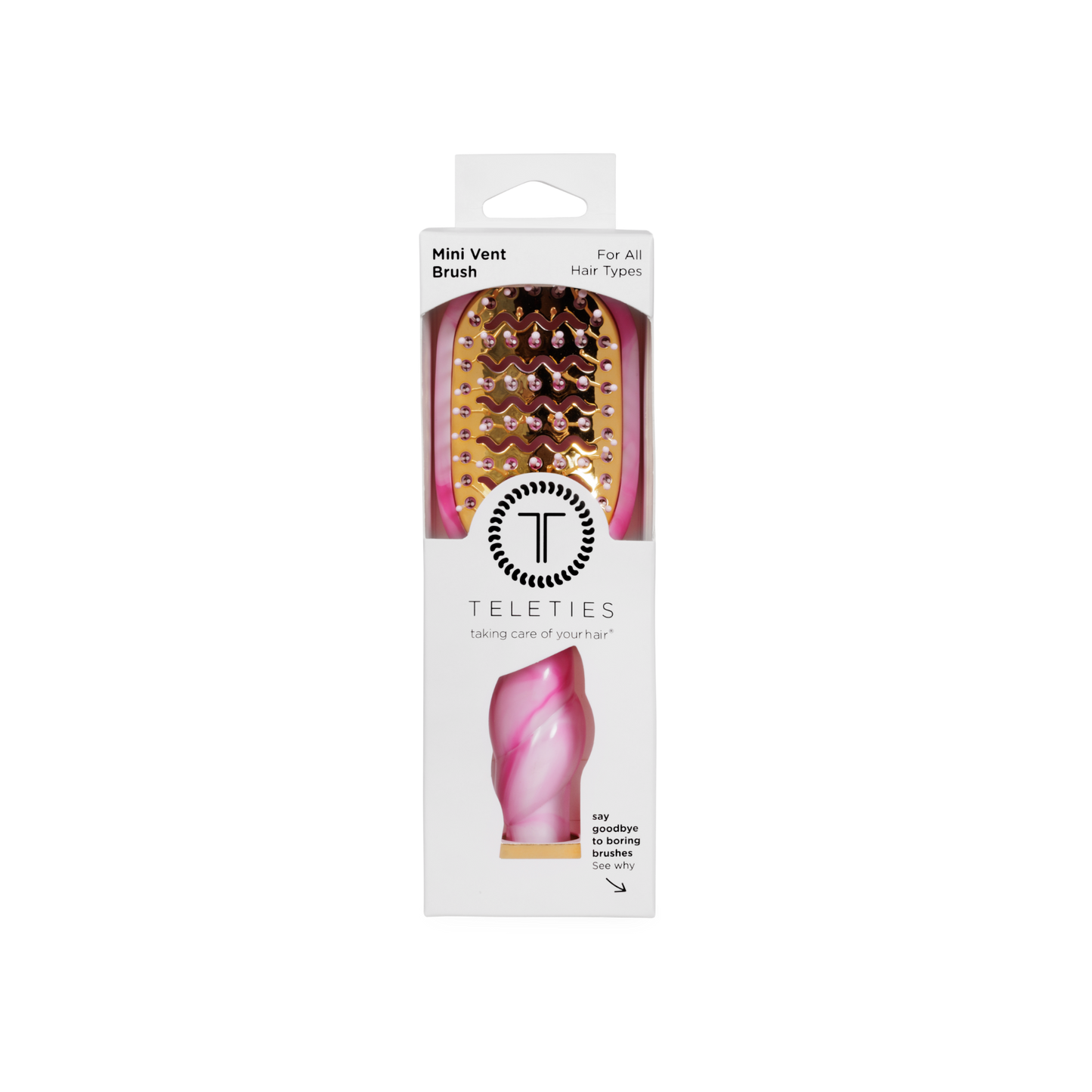 Teleties mini vent brush packaging on a white background