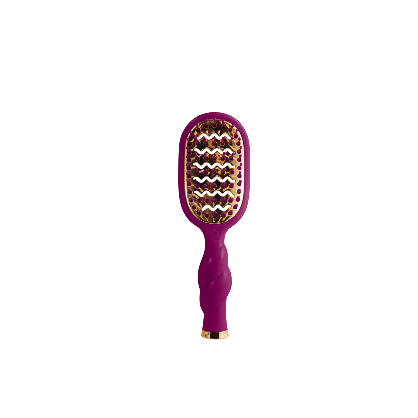 A purple and gold paddle hairbrush centered on a plain white background.
