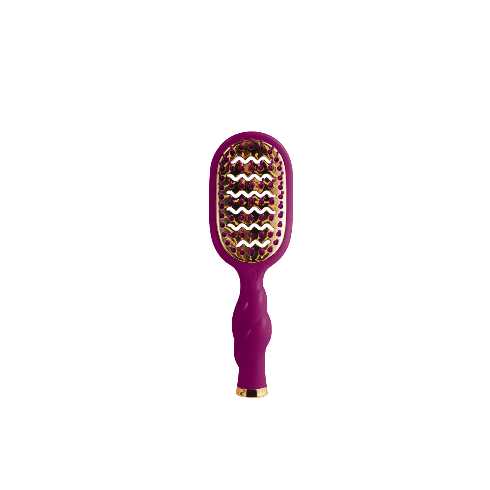 A purple and gold paddle hairbrush centered on a plain white background.