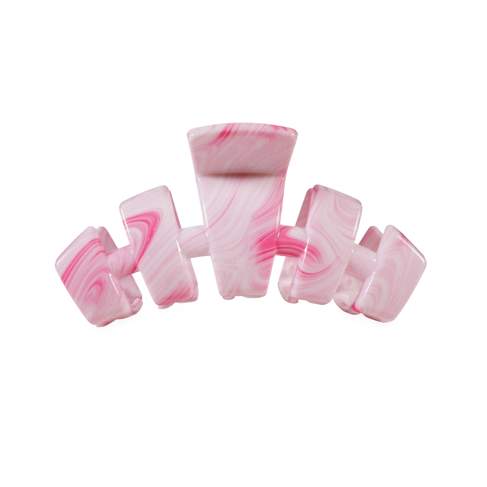 Pink and white marbled hair clip on a white background