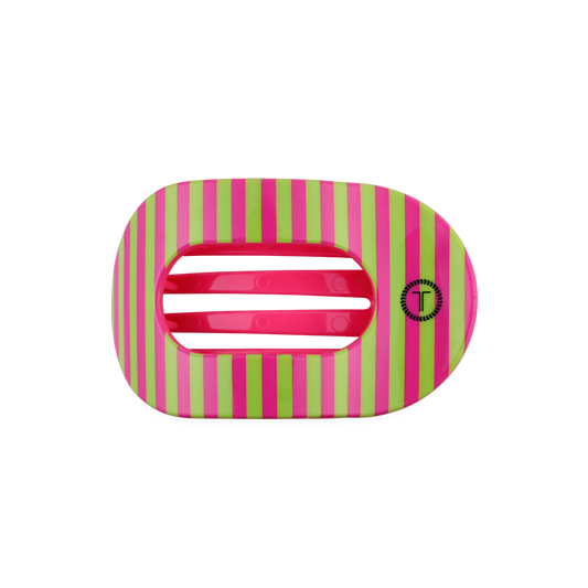 Pink and Green Stripped Flat Teleties Hair Clip