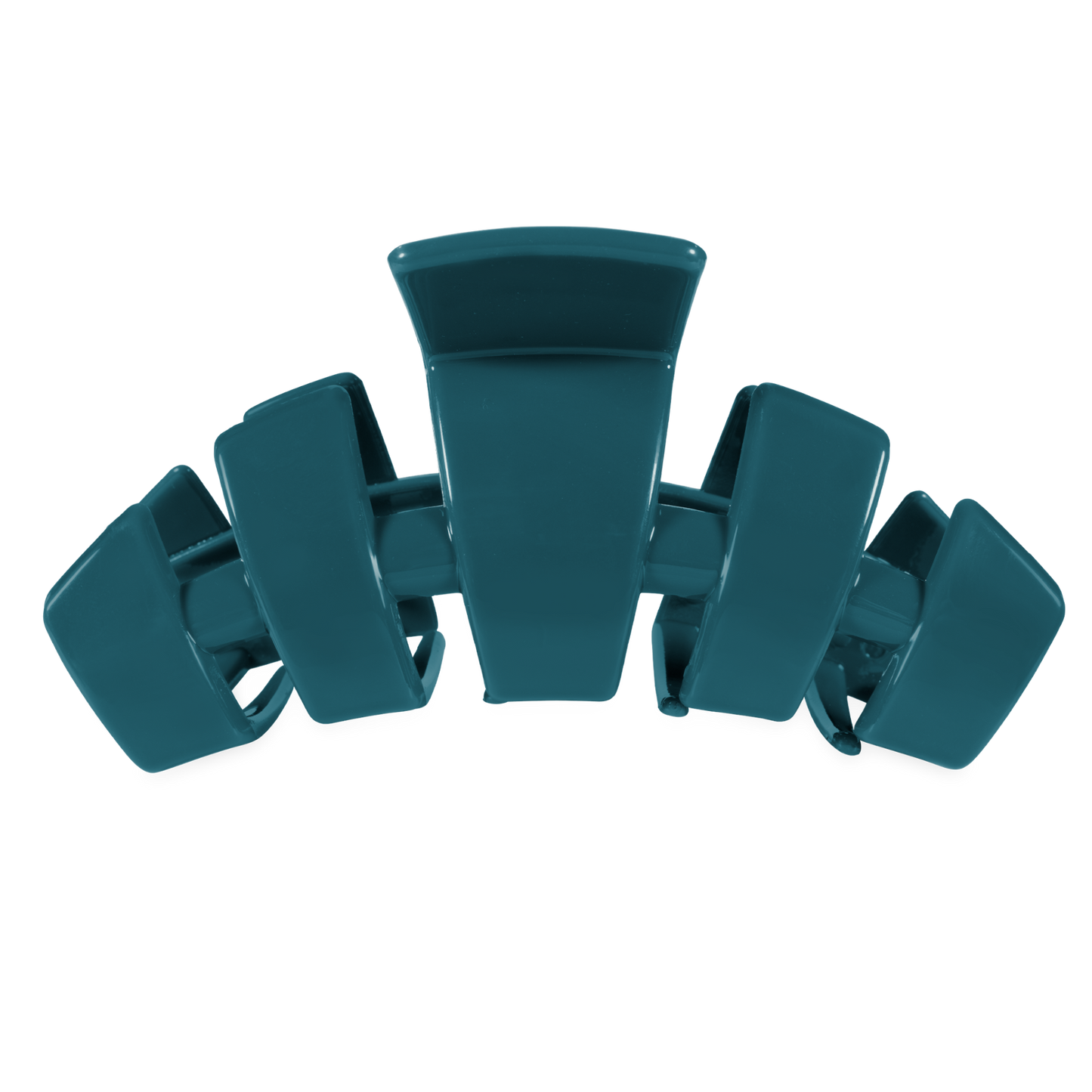 A glossy dark teal hair claw clip shown from the back on a solid white background.
