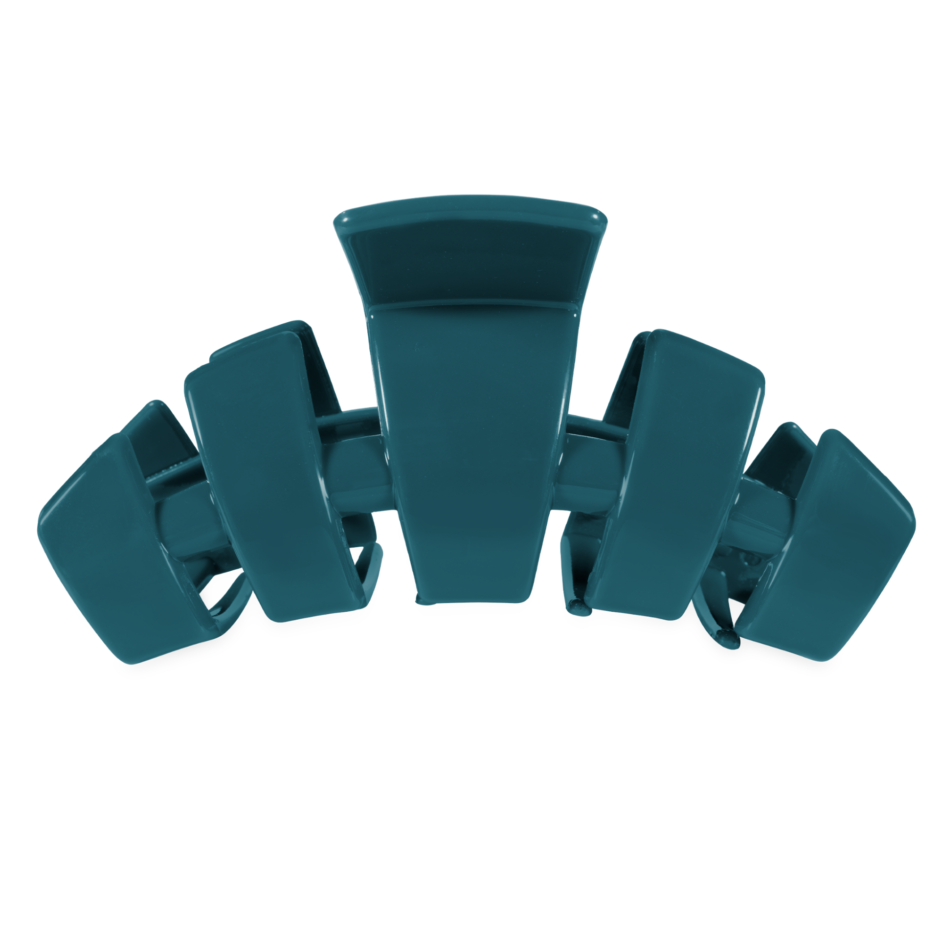 A glossy dark teal hair claw clip shown from the back on a solid white background.