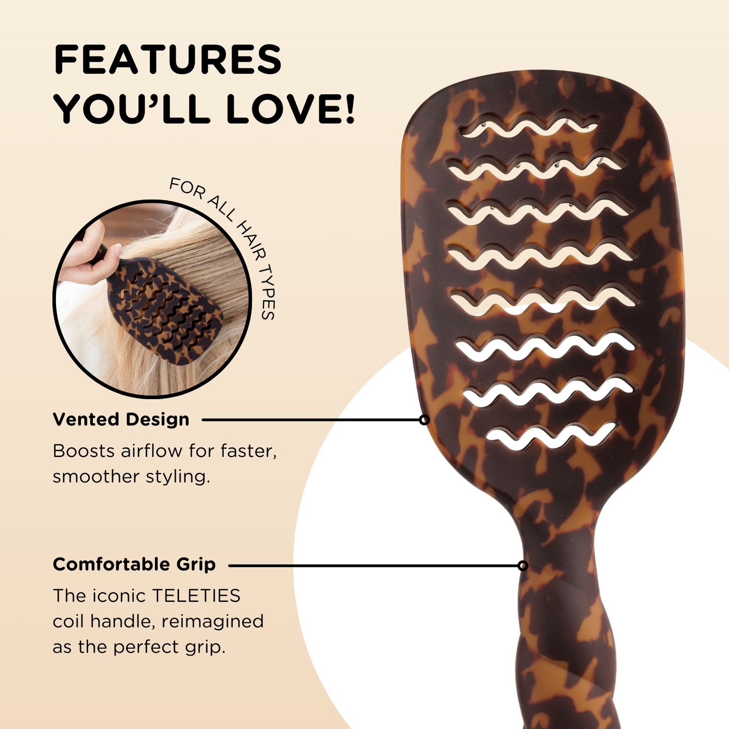 Leopard print hairbrush with features