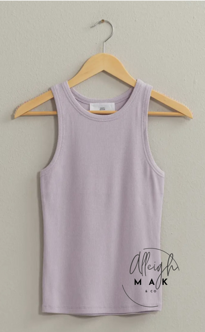 Ribbed Round Neck Tank Top, Mint & Lavender