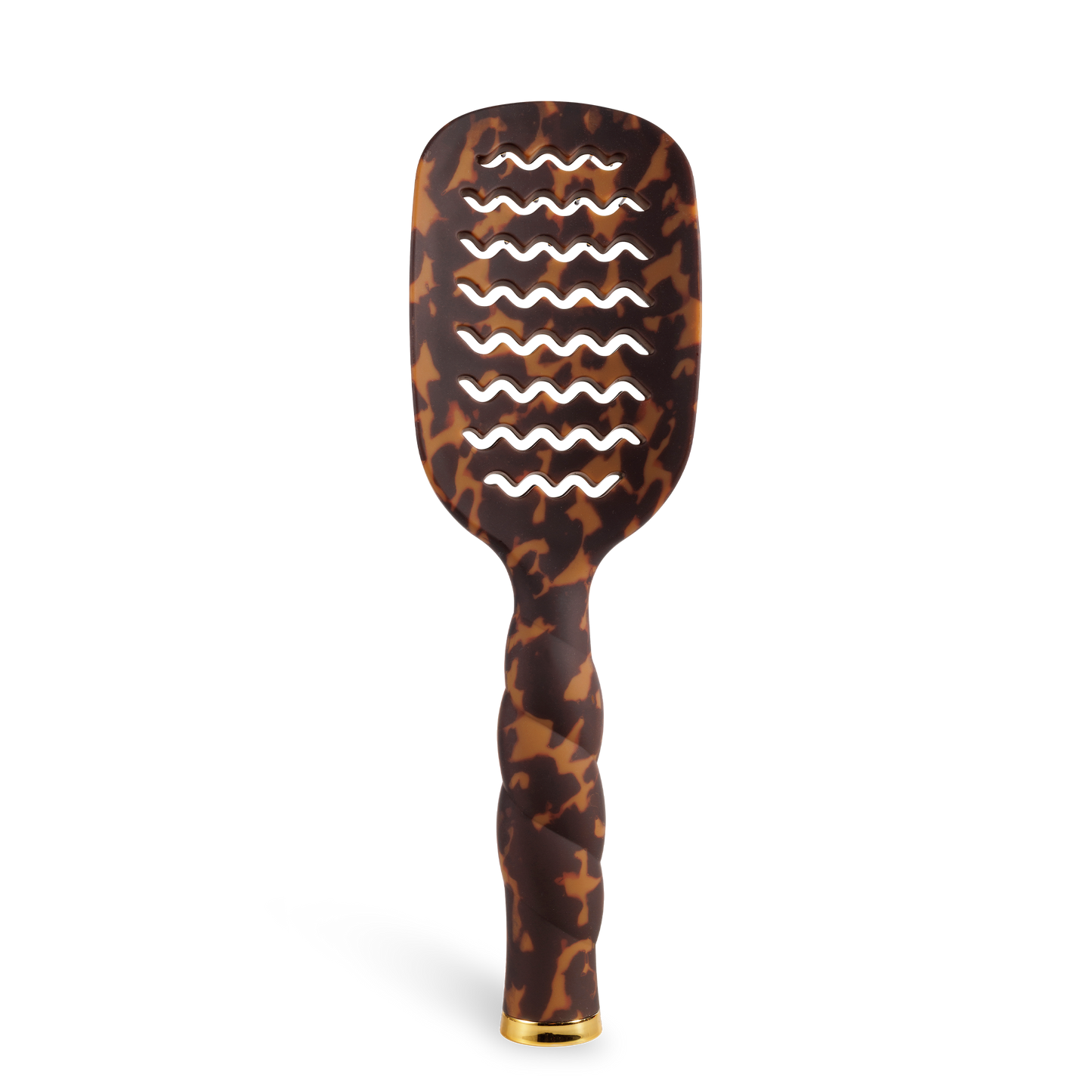 Leopard print paddle hairbrush on a white background