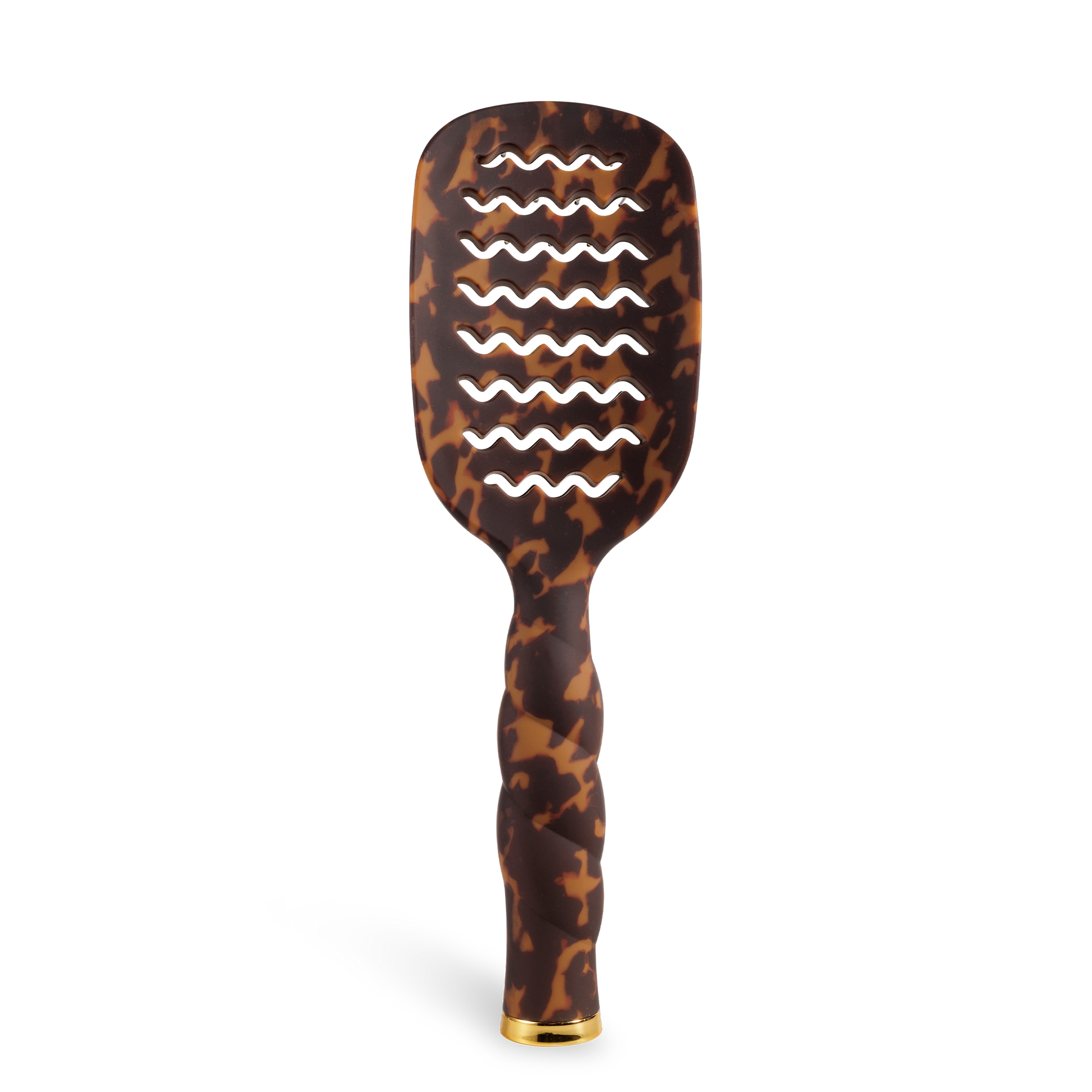 Leopard print paddle hairbrush on a white background