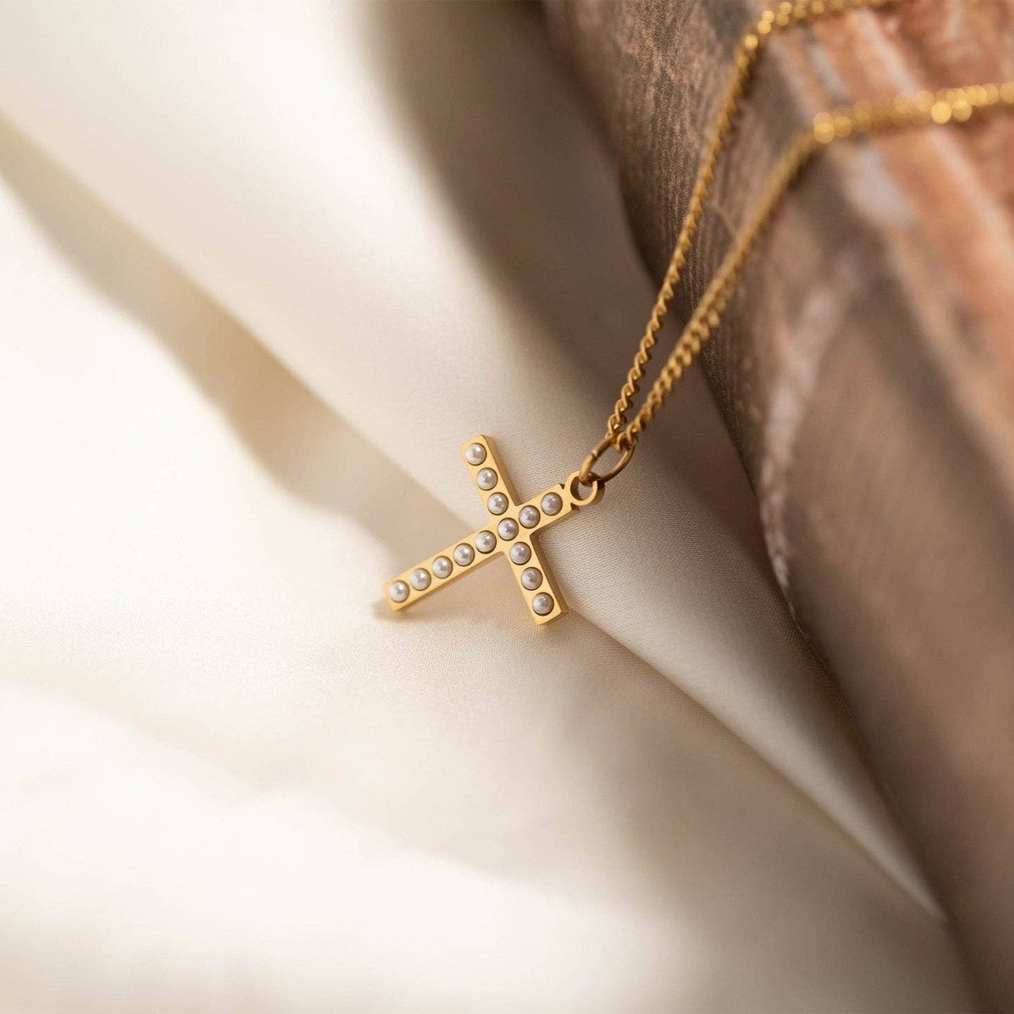 Pearl Beaded Cross Charm