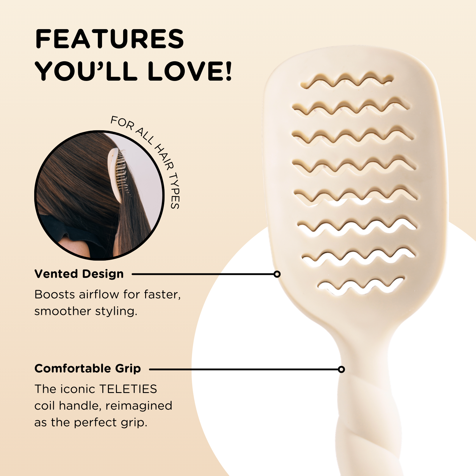 teleties tan vented hair brush all hair types