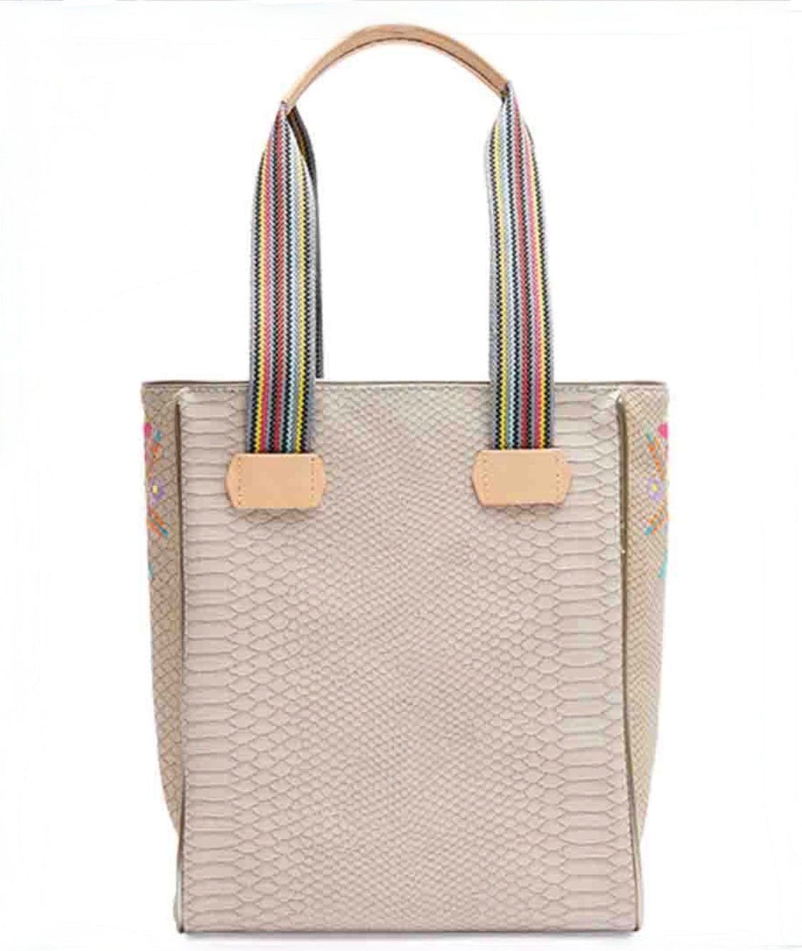Consuela Songbird Tote bag with flowers and woven colorful straps