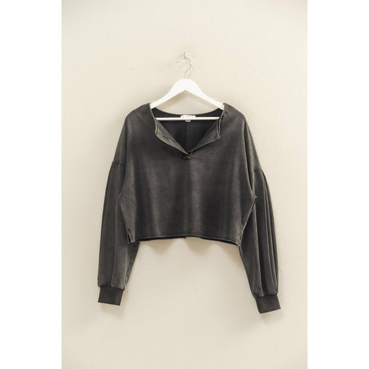 Mineral Washed Casual Long-Sleeve Top