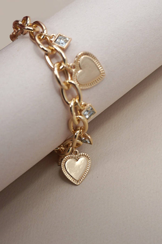 CHARM BRACELET-HEART RHINESTONE CHARMS