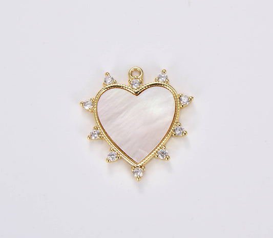 Shell Pearl Heart Charm Pendant in Gold Filled