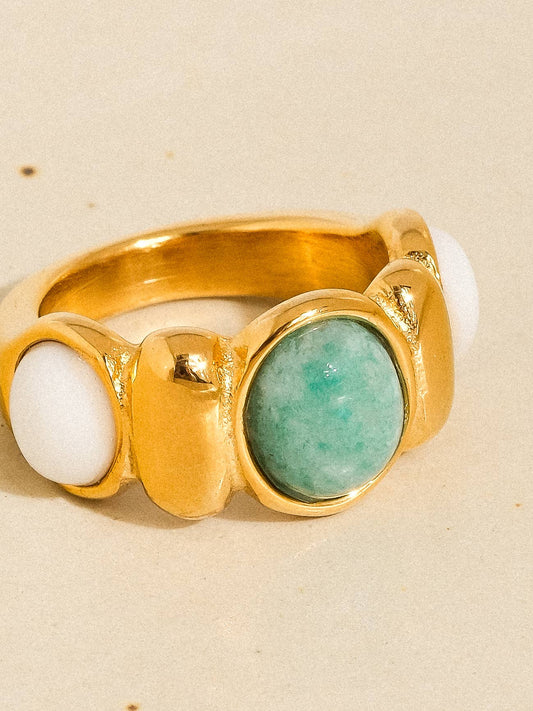 Laurent 18K Gold Non-Tarnish Natural Stone Ring