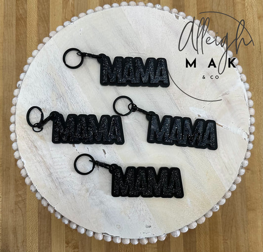 Mama Black Glitter Keychain