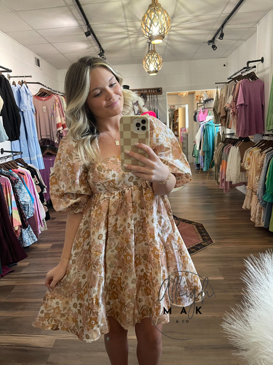 Beige Floral Sheer Dress