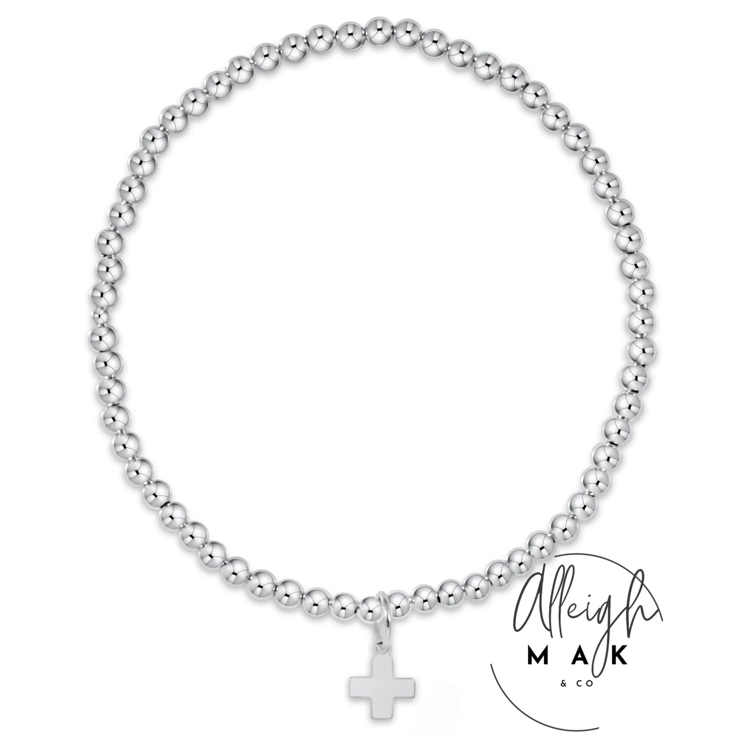 ENewton Classic 3mm Bead Bracelet Signature Cross Sterling Charm