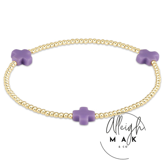 ENewton Signature Cross Gold Pattern Bead Bracelet Purple