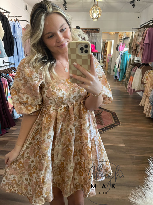 Beige Floral Sheer Dress