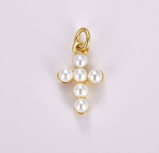 Gold Filled Pearl Cross Charm, Faith Cross Pendant