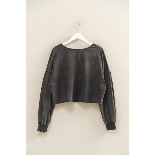 Mineral Washed Casual Long-Sleeve Top