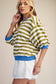 Olive Stripe Contrast Time Round Neck Bubble Sleeve Top