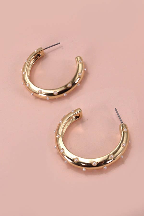 PEARL STUDDED HOOP EARRINGS