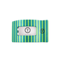 Striped hair clip with a brand label on a white background
