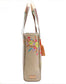 Boho floral beige tote bag with colorful straps