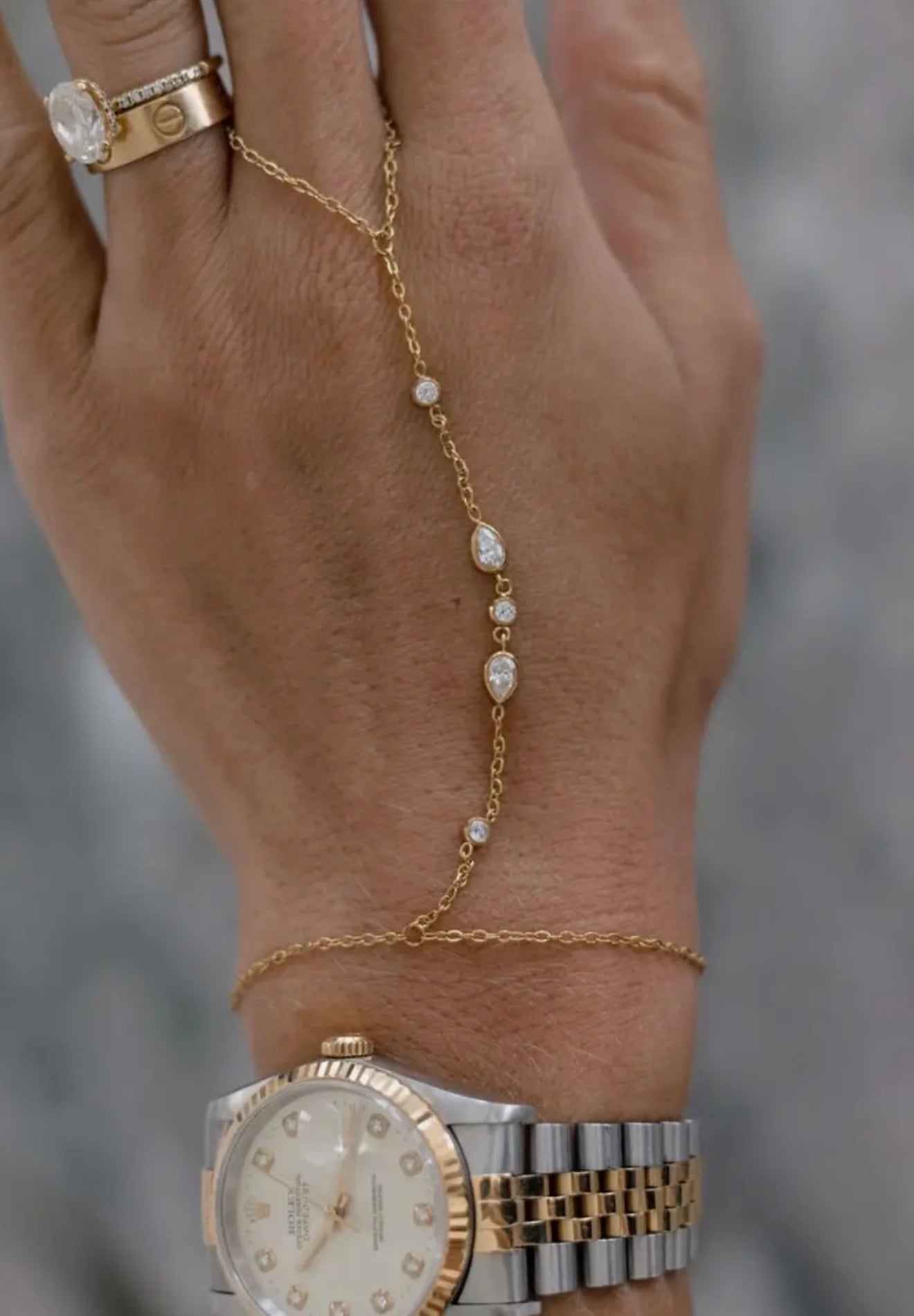 Elegant gold diamond hand chain water resistant